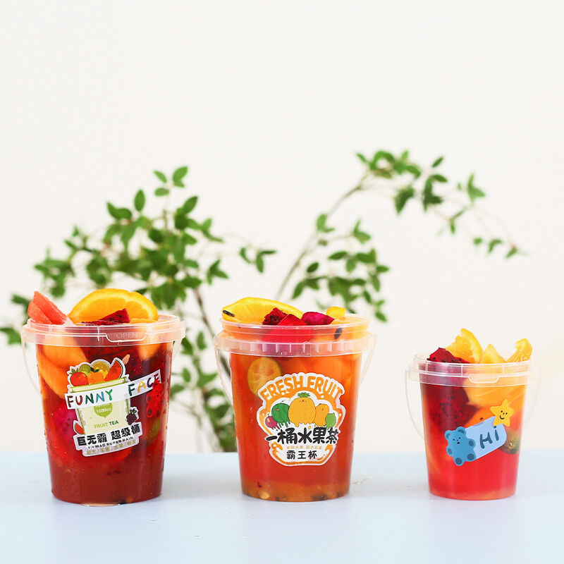 1000ML Giant Fruit Tea Bucket Cup - Disposable Handheld Snack & Drink Container, Large Capacity Boba Milk Tea Tub with Handle