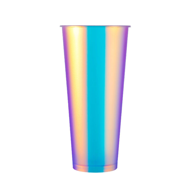 Logotipo personalizado IML Tazas de café moldeadas por inyección Tazas de bebidas de plástico con película de arco iris, desechables