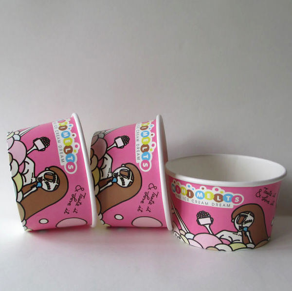Tazas de helado desechables con tapas Contenedores de postre congelado de papel / PP impreso a medida para helados, yogur y comida para llevarTazas de helado desechables con tapas