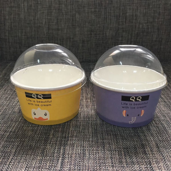 Tazas de helado desechables con tapas Contenedores de postre congelado de papel / PP impreso a medida para helados, yogur y comida para llevarTazas de helado desechables con tapas