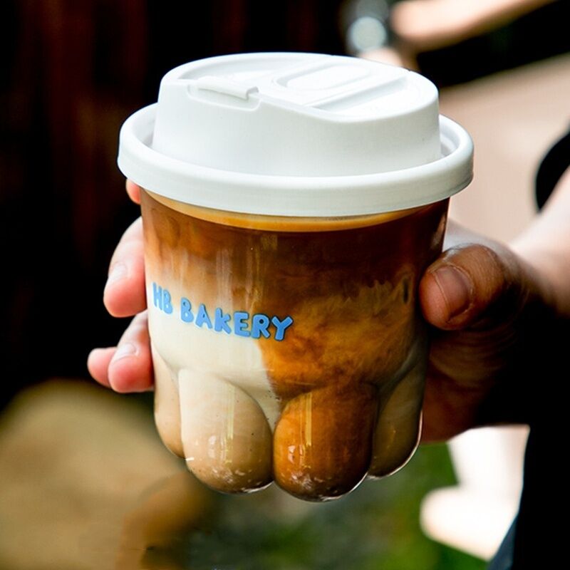 Taza de garra de gato simpática y creativa Taza de café desechable con tapa Transparente de alta belleza Bebida fría Taza de té de leche
