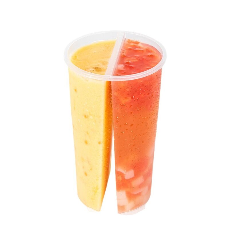Vaso Compartido Doble de 95 mm para Venta al por Mayor – Vaso de Plástico Doble con Tapa para Té de Burbujas, Jugos y Bebidas Mixtas