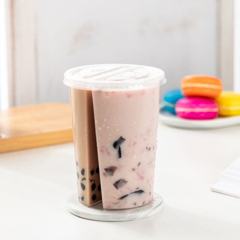 Vaso Compartido Doble de 95 mm para Venta al por Mayor – Vaso de Plástico Doble con Tapa para Té de Burbujas, Jugos y Bebidas Mixtas