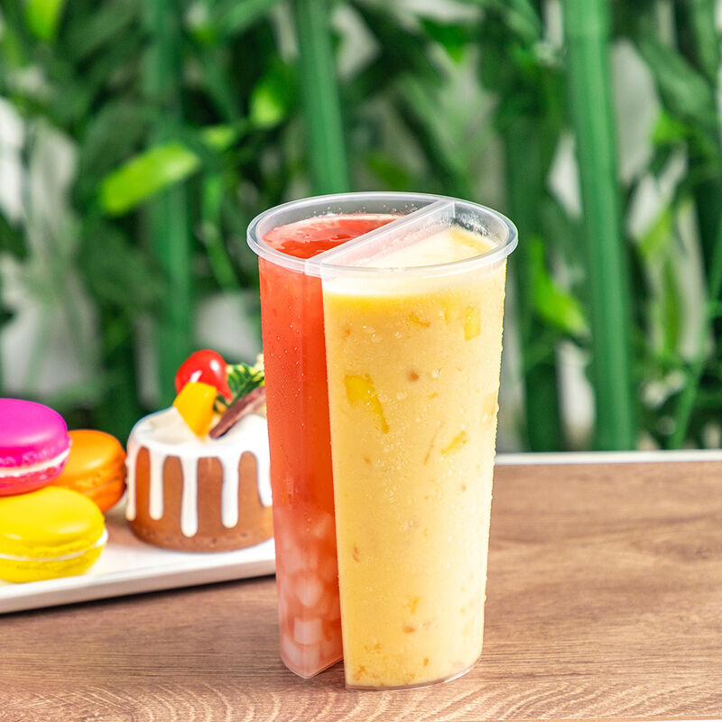 Vaso Compartido Doble de 95 mm para Venta al por Mayor – Vaso de Plástico Doble con Tapa para Té de Burbujas, Jugos y Bebidas Mixtas