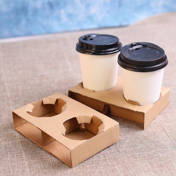 Disponible acanale el tenedor caliente de la bebida del papel de Kraft del portador de la taza de café para el embalaje de la taza