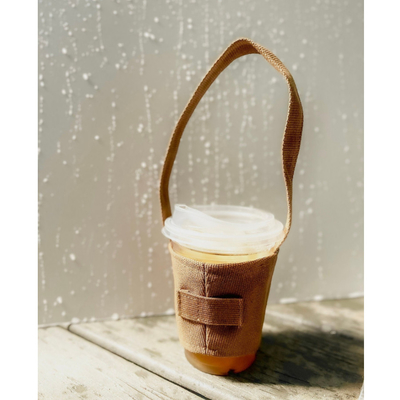 soporte de vaso plegable del café de la lona de los 8*6cm con Straw Pockets